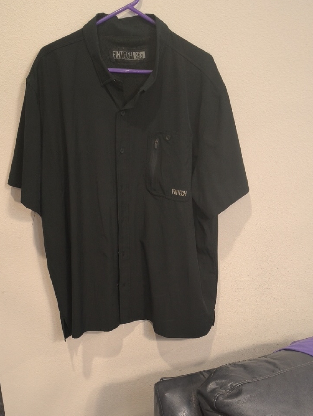 Fintech Men's Black Short-Sleeve Deep Sea Shirt with Zip Chest Pocket Men's XXL